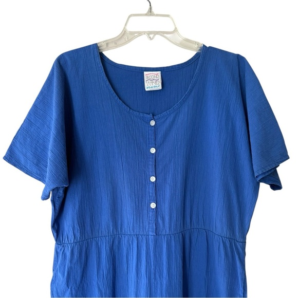 Vtg 90s Button Front Belted Jumpsuit Sz 16 18 Royal Blue Capri Crop Short Sleeve - Picture 5 of 9